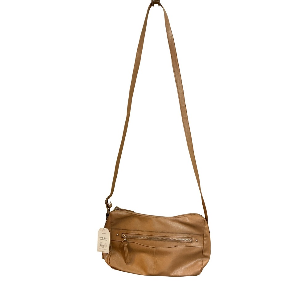 Time and Tru Tan Faux Leather Crossbody Bag Multi-Pocket Shoulder Bag New